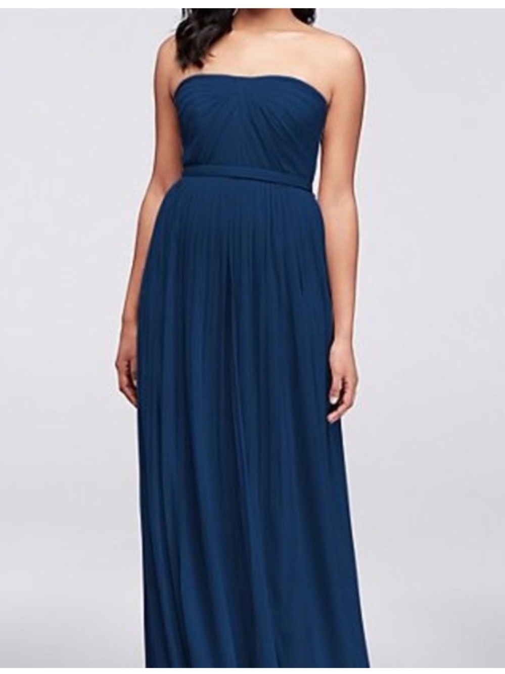 David's Bridal Navy Strapless Pleated Maxi Dress